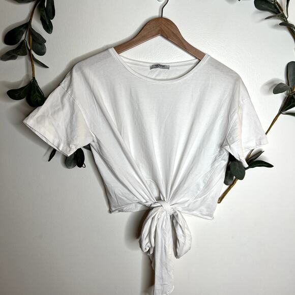 Zara Tops - Zara White Tie Front Tee LAST CALL